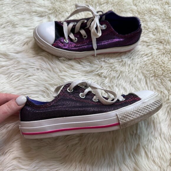 Converse Allstar Purple Metallic Double Tongue Kids Shoes 1 - Picture 1 of 8
